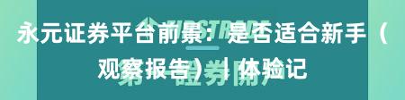 永元证券平台前景：是否适合新手（观察报告）｜体验记